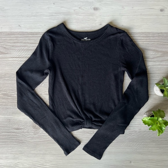 HOLLISTER knotted ribbed black crop top size S - Picture 1 of 16